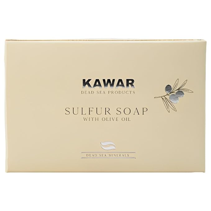 KAWAR Dead Sea Sulfur Soap with Olive Oil, Relief Skin Conditions Such as Acne, Psoriasis, Eczema & Blackheads, for Oily to Normal Skin, Vegan Soap Bar for Men & Women, 4.2 oz (Pack of 2)