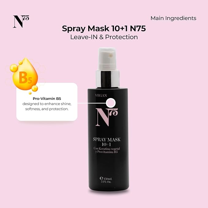 N75 10+1 Spray Mask 5.1 fl oz – Leave-in Hair Treatment with Pro-Vitamin B5 – Vegan Heat Protectant & UV Shield – Hydrating Spray for Color-Treated, Curly, Frizz-Prone or Damaged Hair