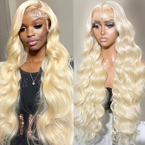 Alimubi 613 13x6 Lace Front Wig Human Hair 200 Density 613 Lace Front Wig Human Hair Body Wave Blonde Wig Human Hair（28 Inch）