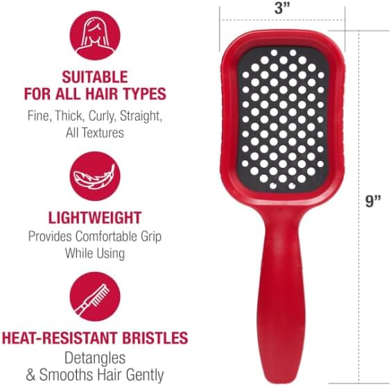 Red by Kiss Professional Hair Care Bundle: 3000 Ceramic Tourmaline Hood Dryer + Dry Vent Heat-Resistant Detangling Brush + Tangle Fixer with Honey & Keratin, Frizz Control & Shine, for All Hair Types