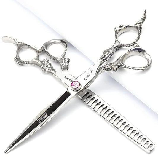 6/7/7.5/8/9-inch professional hair clipper set, stainless steel sharp hair clippers, hairdresser specific scissors (7 in-2pc-A)