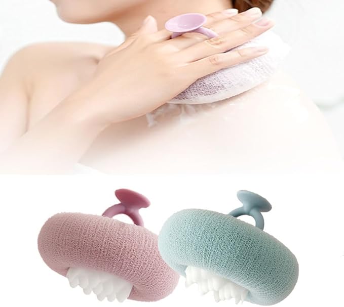 2-in-1 Sunflower Bath Ball, 2025 Upgraded Super Soft Sunflower Suction Cup Bath Ball Exfoliating Sponge Cleaning Brush, Sponge Mesh Pouf Shower Ball for Women Men Shower (Green+Purple)