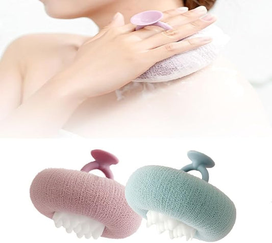 2-in-1 Sunflower Bath Ball, 2025 Upgraded Super Soft Sunflower Suction Cup Bath Ball Exfoliating Sponge Cleaning Brush, Sponge Mesh Pouf Shower Ball for Women Men Shower (Green+Purple)