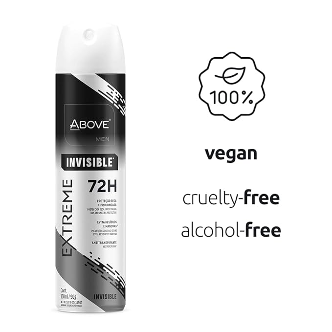 ABOVE Extreme Men Invisible - 72H Antiperspirant Spray Deodorant for Men 5.07 Fl Oz| Aluminum-Free | Fresh Mist, No Stain & Alcohol, Long-Lasting Men's Deodorant Spray | Mint, Peach, Apricot