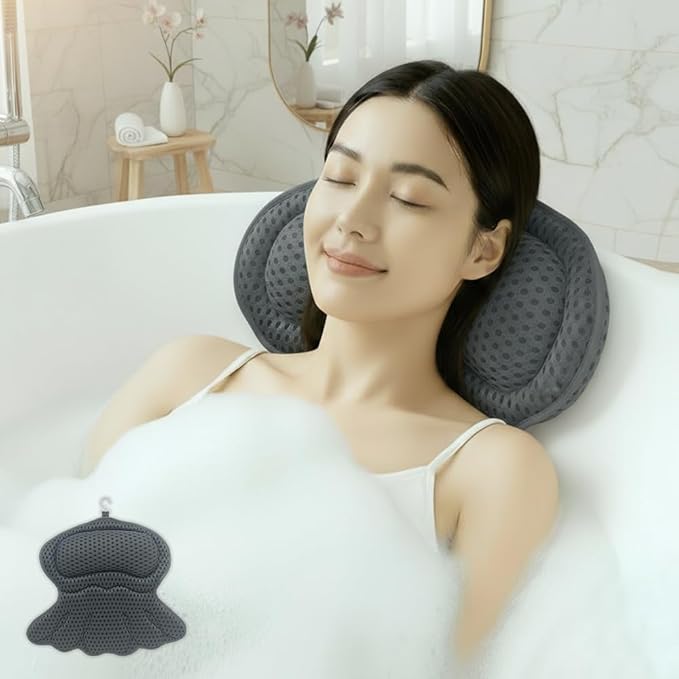 Bath Pillows for Tub, Bath Pillow Luxury Bathtub Pillows for Head and Neck Support - With 4D Air Mesh Fabric & Strong 6 Suction Cups, Tub Pillow For Bathtub, Bath Accessories & Spa Gifts For Women Men
