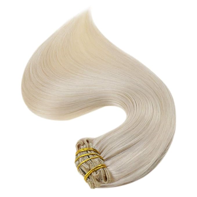 Full Shine Blonde Clip in Hair Extensions for Women Platinum Blonde Hair Extensions Clip in Real Human Hair Full Head Triple Weft 14 Inch 120 G 7 Pcs
