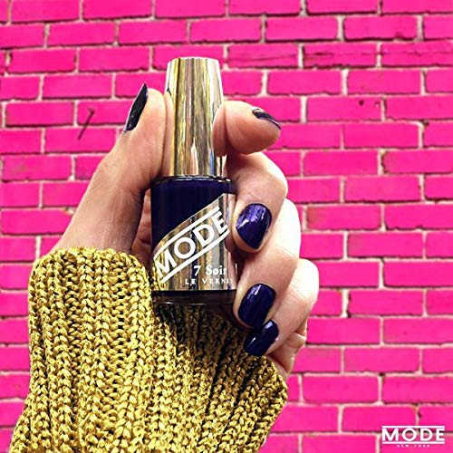 MODE Deep Dark Blue Violet Nail Polish Color, Long Lasting Nail Lacquer, Chip Resistant Strengthening Protection, Pro Wide Contour Brush, Vegan, NY Made, 7 Soir Le Vernis, Stroke of Midnight