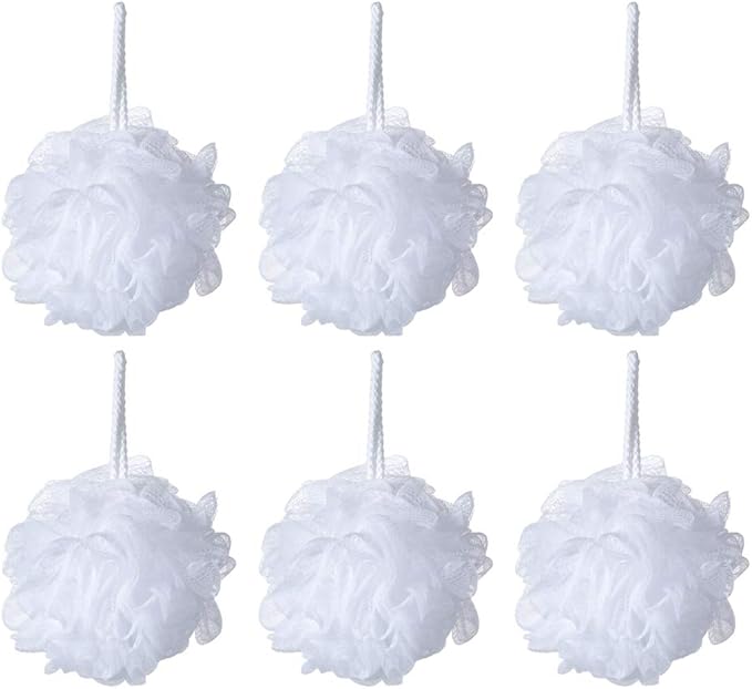Bath Sponge Loofah Shower Pouf White Mesh Shower Puff Pack of 6 (35g/pcs)