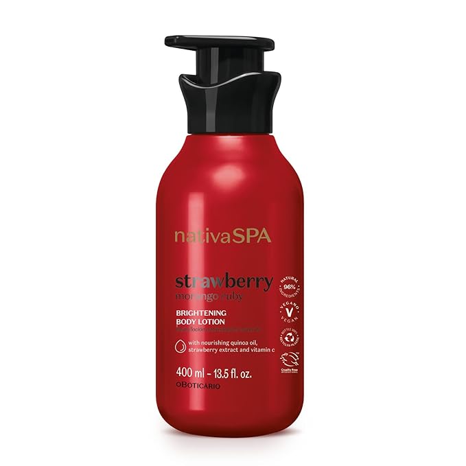 Nativa SPA by O Boticário, Ruby Strawberry Antioxidant Body Lotion, Brightening Vitamin C and Nourishment for Radiant Skin, 13.5 Ounce