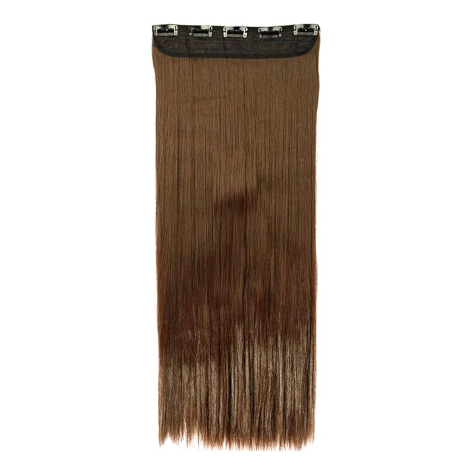 S-noilite Clip in/on Hair Extension 5 Clips One Piece Full Head Hairpiece Long Synthetic Heat-Resistant Hair For Party For Women Girls Teen (23" straight,light brown)