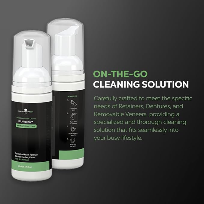 BILHygenix™ Foam Retainer Cleaner & Denture Cleaner | Fast-Acting Dental Appliance Cleaner for Retainers, Dentures, and Removable Veneers | Cleans, Brightens, and Freshens Breath | Brighter Image Lab