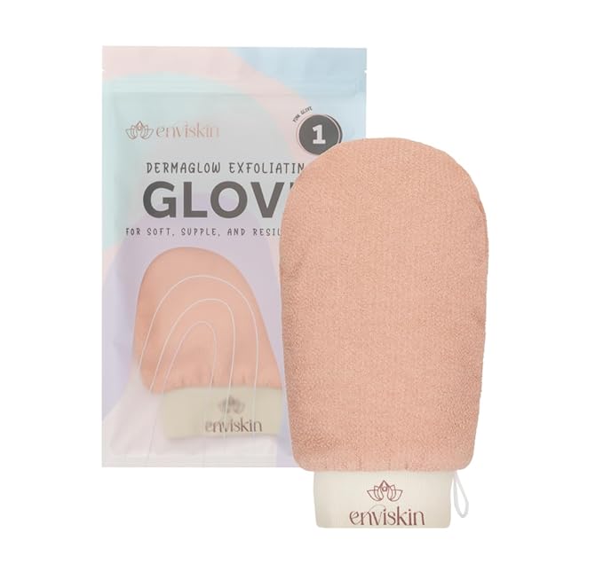 Dermaglow Deep Exfoliating Glove - Plant Based Body Exfoliator for Kerotosis Pilaris & Spray Tan Removal -Pink