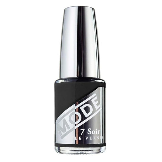 MODE Dark Gray Charcoal Nail Polish Long Lasting Fade Free Nail Lacquer Color, Nourishing Chip Resistant Strengthening Protection, Vegan, Pro Wide Brush, Made in NY, 7 Soir Le Vernis Throwing Shade