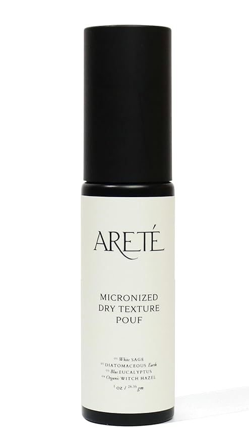 ARETÉ Micronized Dry Texture Pouf, Dry Shampoo for Women Texture Powder, Volumizer, Refresher, and Scalp Treatment with Organic Witch Hazel, Blue Eucalyptus, White Sage, Made in USA, 1oz