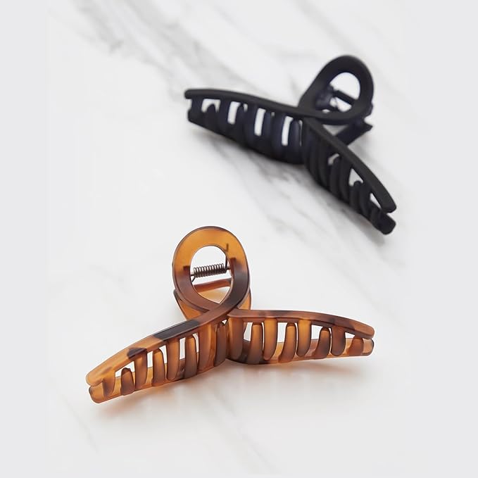Kitsch Large Hair Clips for Women - Fashionable Loop Hair Claw Clips | Matte Plastic, Easy-Grip | Perfect for Everyday Use & Special Occasions | Ideal Gifts for Women - Tortoise & Black, 2 Pcs