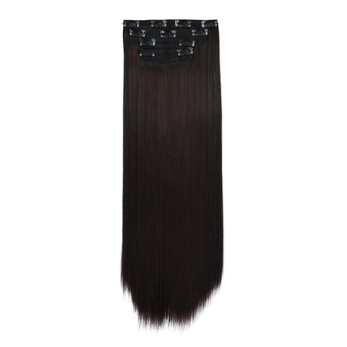 REECHO 18" Straight Long 4 PCS Set Thick Clip in on Hair Extensions Dark Brown with Little Reddish