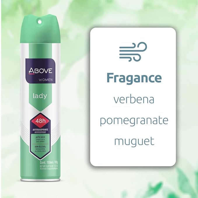 ABOVE Lady - 48 Hours Antiperspirant Deodorant for Women - Notes of verbena, Raspberry and Pomegranate - Dry Spray Protects Against Sweat and Body Odor - Stain and Cruelty Free - 3.17 oz