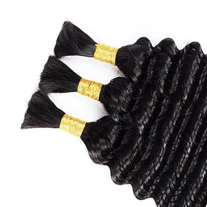 Human Braiding Hair for Boho Braids 150g 3 Bundles/Pack 12 12 12 Inch Deep Wave Bundles Human Hair for Braiding Wet and Wavy Natural Color