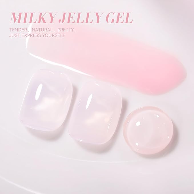 Born Pretty Jelly Gel Nail Polish, Light Pink Sheer Crystal Transparent Gel Nail Polish For All Seasons, Hema-Free Nail Art Design Translucent Gel Nail Soak Off Gel Polish Nail Art DIY 15ML