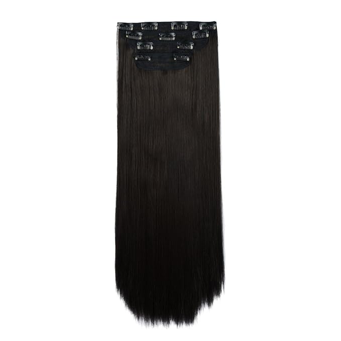 REECHO 18" Straight Long 4 PCS Set Thick Clip in on Hair Extensions Black Brown