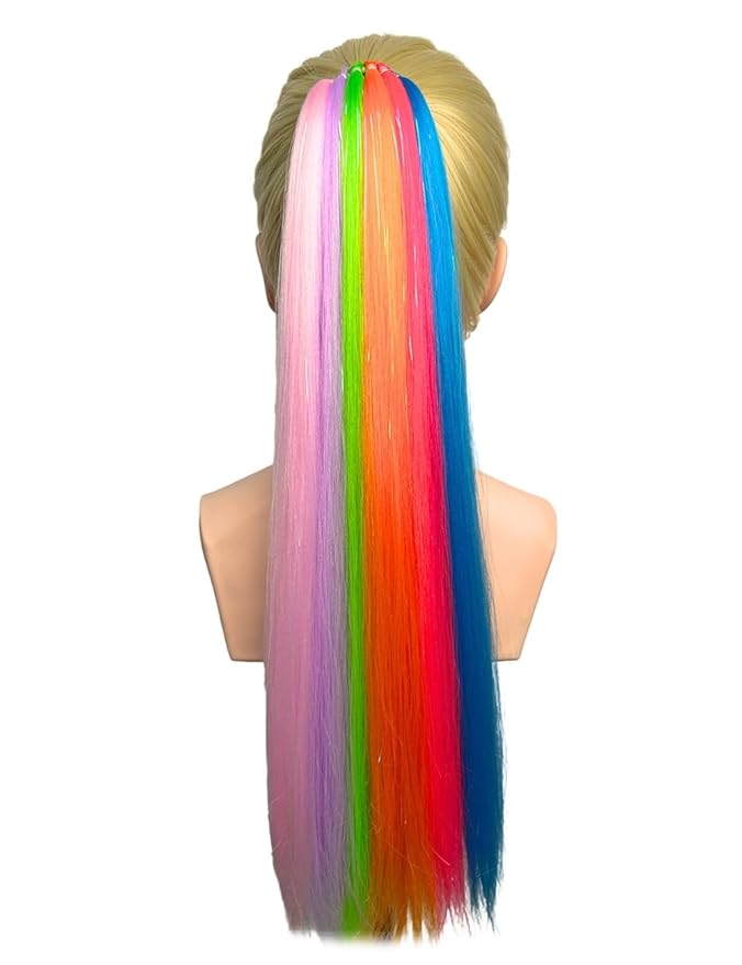 Colorful Hair Extensions for Braids Ponytail Extension 2 Packs, 20 inch Crazy Hair Day Accessories for Women, DIY Festival Wacky Rave Braids,Tinsel Mixed