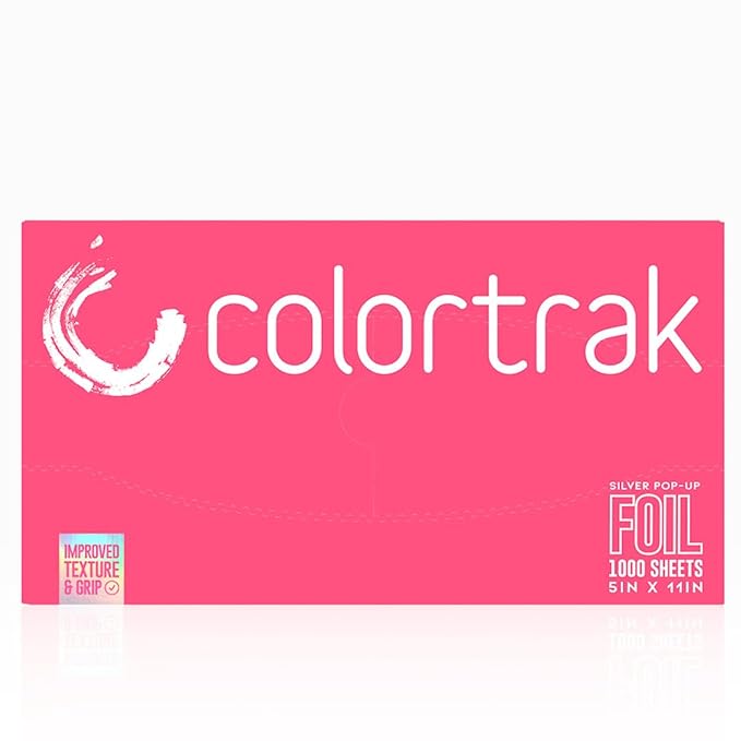 Colortrak Embossed Sheets Silver Aluminum Foil Pop-up Dispenser, 1000 Pre-cut Sheets Non-slip Textured for Hair Foil Coloring and Highlighting Applications, Silver, 5 x 11