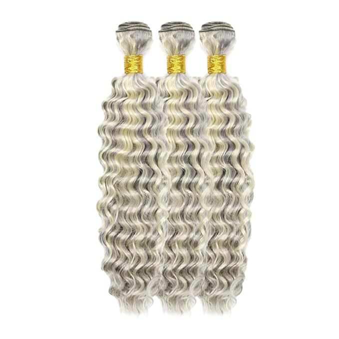 28 30 32 Inch Blonde Bundles Human Hair P613/grey Deep Wave 3 Bundle Unprocessed Brazilian virgin hair Weave Extensions Double Weft 50 Grams/Bundle Colored Highlight Grey Bundles for Woman