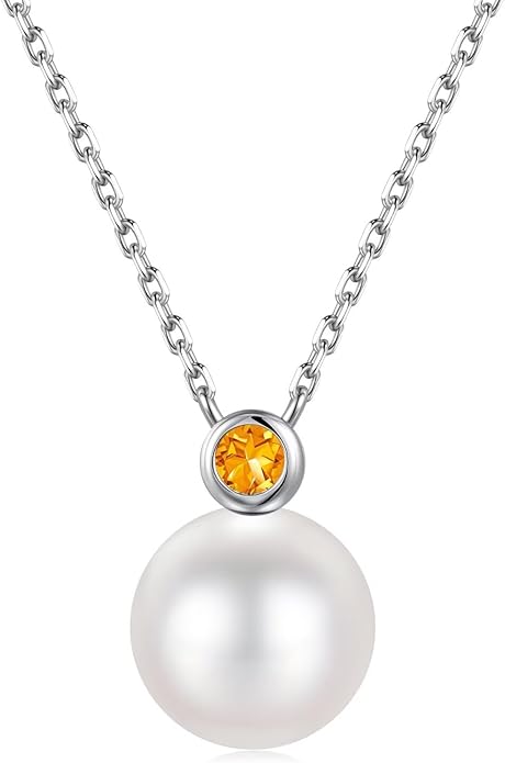 Iefil 9-10 mm Freshwater Pearl Birthstone Necklace for Women - S925 Sterling Silver Pearl Jewelry, Anniversary Birthday Gifts for Wife Girlfriend Mom