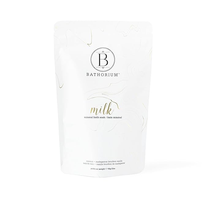 Bathorium Milk Mineral Bath Soak, Made with Coconut, Dead Sea Salt & Vanilla Bean CO2, Ideal for Hydration, pH Balanced Coconut Scented Bath Soak for Women, Approximately 5 Baths, 23 oz