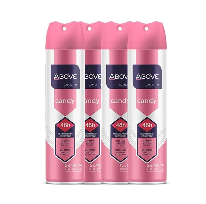 ABOVE Candy - 48 Hours Antiperspirant Deodorant Set for Women - Dry Spray Protects Against Sweat and Body Odor - Leaves No White Marks - Delicate Scent - Cruelty and Alcohol Free - 4 pc