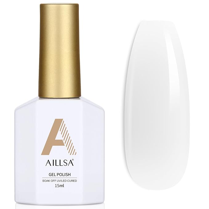 AILLSA Milky White Gel Nail Polish, Sheer Nude Translucent Jelly Soak Off UV LED Gel, Easy to Apply for Beginners, Natural Neutral Color for French Manicure, 0.51 fl oz (GB07)