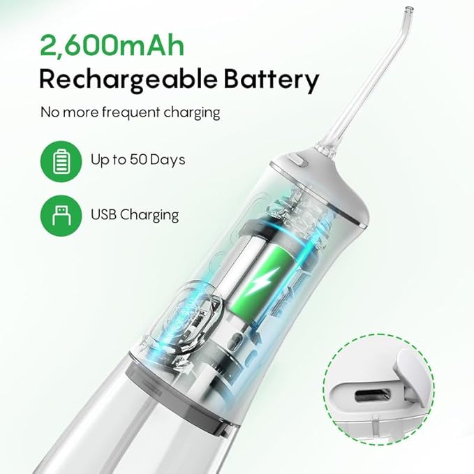 FRESKO Water Flosser, 300ML Portable Cordless Water Dental Flossers for Teeth Deep Cleaning, Rechargeable Oral Irrigator Teeth Pick for Travel Home Use and Braces Care, IPX7 Waterproof
