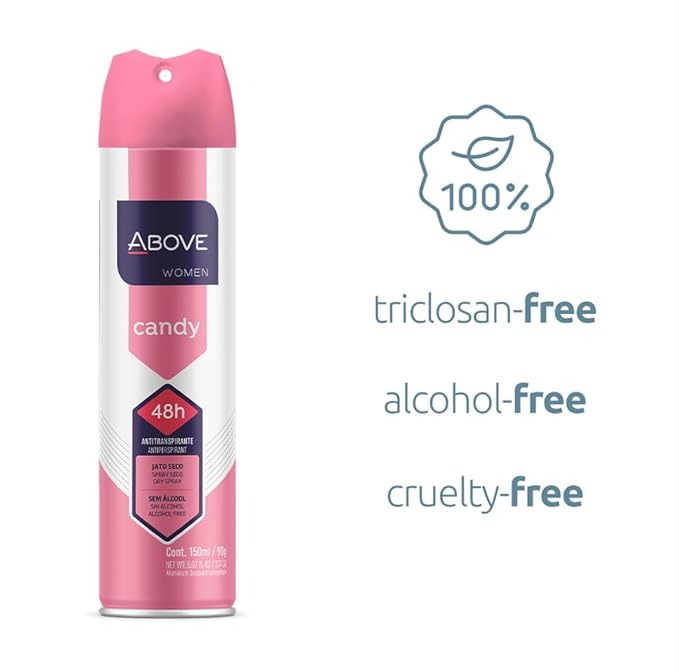 ABOVE Candy - 48 Hours Antiperspirant Deodorant Set for Women - Dry Spray Protects Against Sweat and Body Odor - Leaves No White Marks - Delicate Scent - Cruelty and Alcohol Free - 4 pc