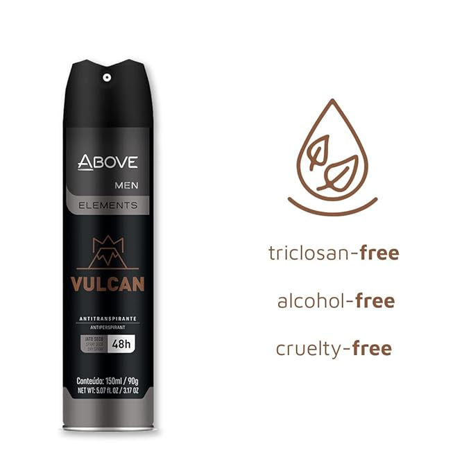 ABOVE Vulcan 48 Hours Antiperspirant Deodorant - Dry Spray for Men - Notes of Sage, Pink Pepper and Basil - Protects Against Sweat and Body Odor - Stain and Cruelty Free - 4 pc