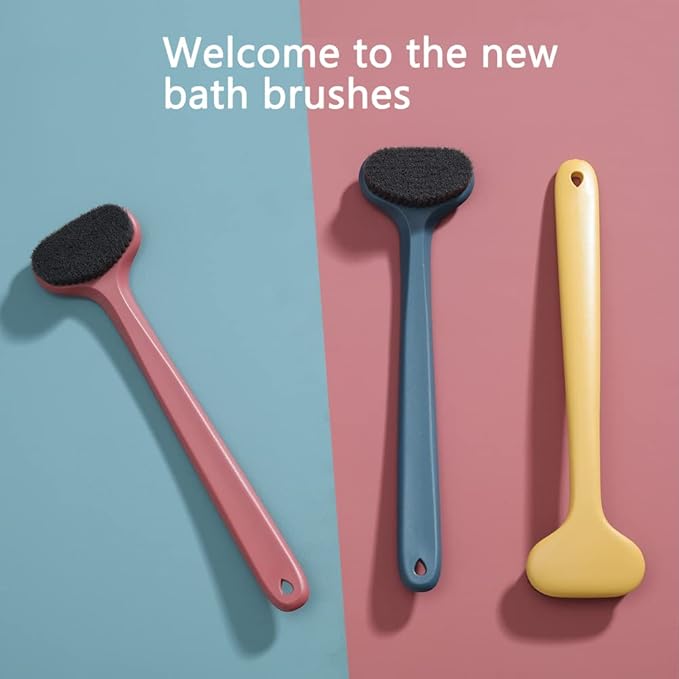 Upgraded Bath Body Brush with Comfy Bristles Long Handle Gentle Exfoliation Improve Skin's Health and Beauty Bath Shower Wet or Dry Brushing Body Brush (14 inch, Gold)