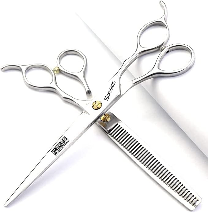 6/6.5/7 Inch Black Hairdressing Scissors Salon Hairdressing Tool 440c High Hardness Stainless Steel Haircut Hair Thinning Hairdressing Scissors (7 Inch / 2 Pieces B)