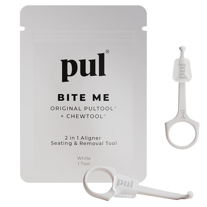 PUL Pack of 2 Reusable 2-in-1 Aligner Seating Chewie & Removal Tool — Compatible with Invisalign, Removable Braces, Retainers & Trays – Easy-to-Use Remover & Chew, Dental & Oral Hygiene Care – White