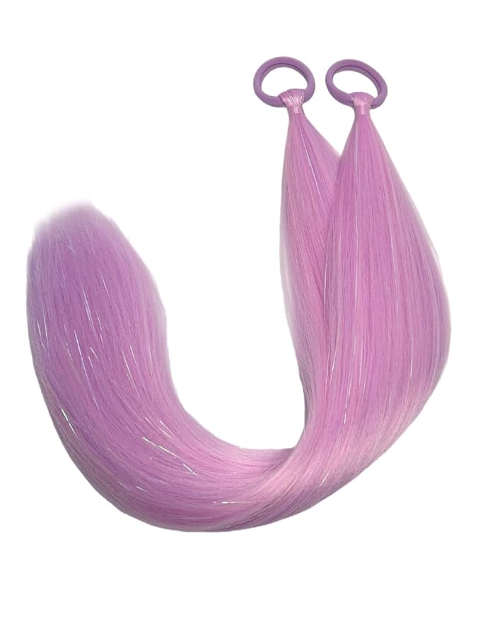 Purple Hair Extensions for Braids Ponytail Extension 2 Packs, 20 inch Crazy Hair Day Accessories for Women, DIY Festival Wacky Rave Braids,Tinsel Mixed