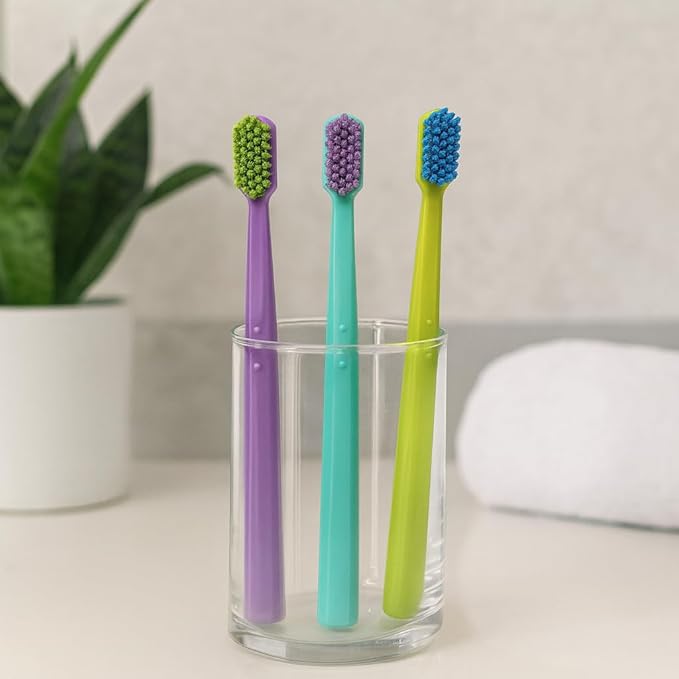 Ved ProCura Ultra Soft Toothbrush – Gentle Manual Toothbrush for Adults with 5,460 Super Soft Bristles for Sensitive Teeth and Gums (Purple+Cyan+Green)