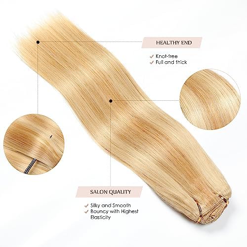 Sisily Clip in Hair Extensions Real Human Hair, 24 inch 180g, Blonde, 100% Brazilian Remy Human Hair Clip in Extensions Soft Straight 7pcs Per Set with 16 Clips Double Weft