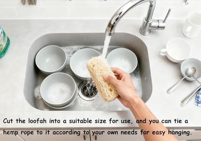 Loofah is Naturally degradable, has a Unique mesh Fiber Structure, Light and Breathable, Suitable for Adults, can be Used for Shower, Kitchen CleaningFour Packs.