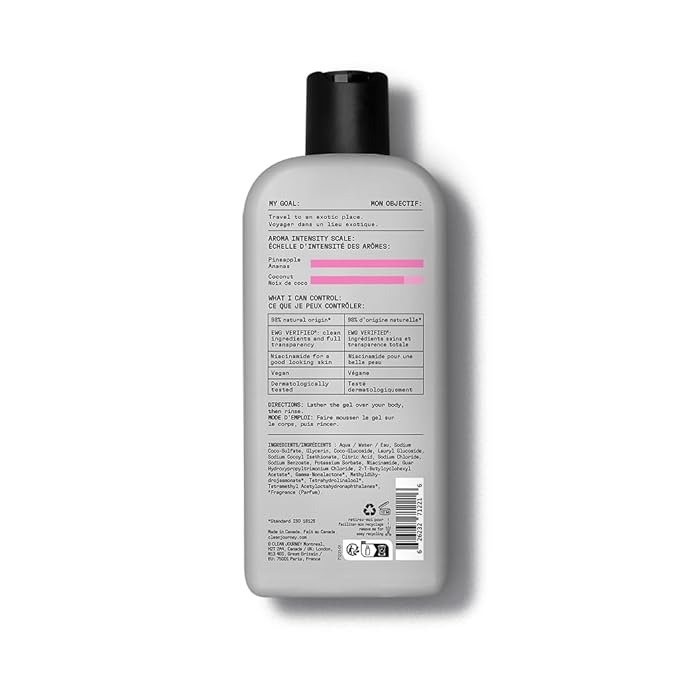 cleanjourney Body Wash, EWG Verified Shower Gel with Niacinamide and Glycerin, Clean Ingredients, Vegan, Intense Moisture, Tropical Tango, 12 Fl Oz
