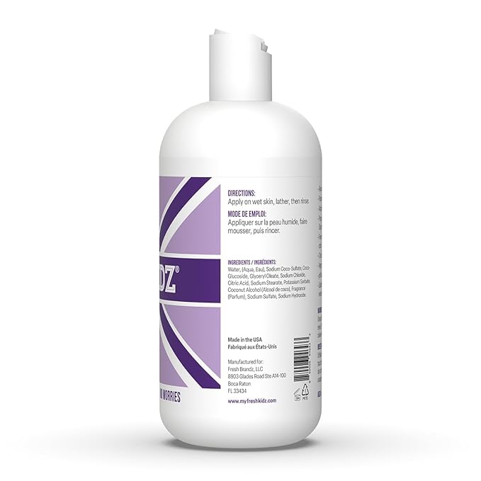 Fresh Kidz Body Wash 16.9 fl.oz. and 2 Roll-On Deodorants 1.86 fl.oz. for Kids and Teens - Girls Purple Set