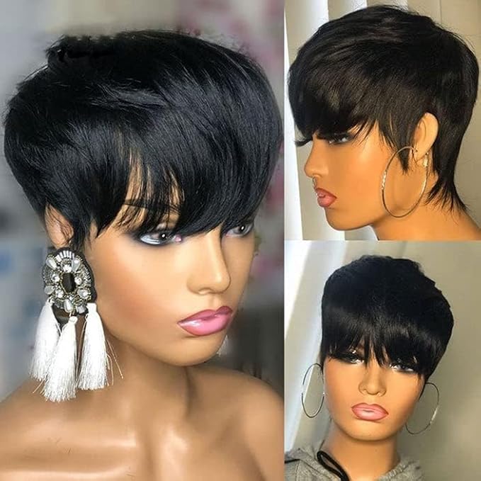 Human Hair Short Wigs Glueless Wigs with Bangs Short Bouncy Curly Bob Wig With Bang 6 Inch 180% Density Glueless Full Machine Made