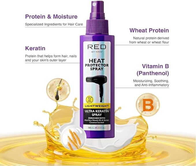Red by Kiss 3000 Ceramic Tourmaline Professional Hood Dryer with Heat Protector Spray Bundle, Adjustable Height 1875W+ Ultra Keratin Thermal Spray for Hydration, Strength & Frizz Control (4 Fl Oz)