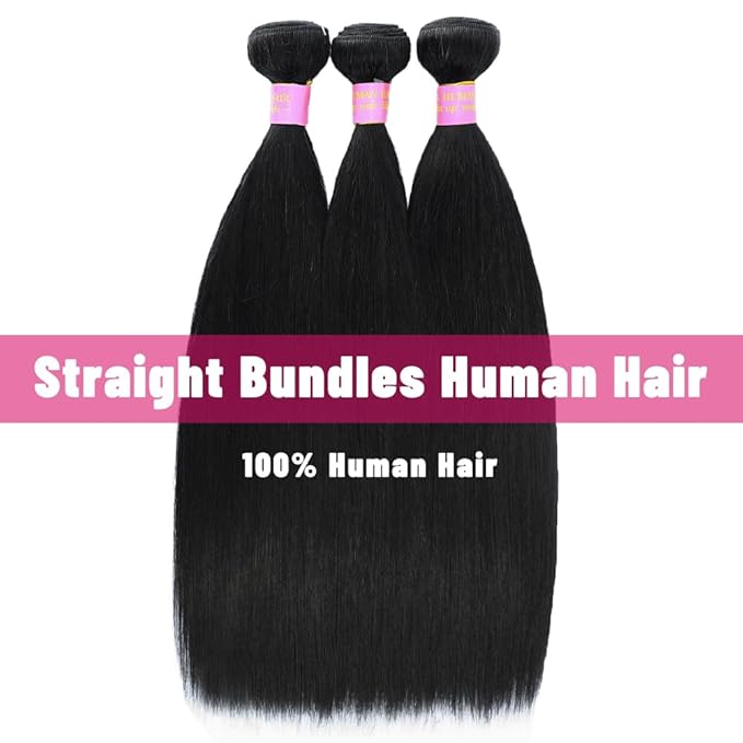 Straight Hair Bundles Human Hair 20 22 24 Inch 3 Bundles 12A Grade 100% Unprocessed Double Weft Weave Bundles Human Hair for Black Women Natural Color