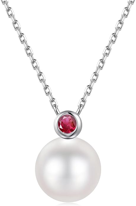 Iefil 9-10 mm Freshwater Pearl Birthstone Necklace for Women - S925 Sterling Silver Pearl Jewelry, Anniversary Birthday Gifts for Wife Girlfriend Mom