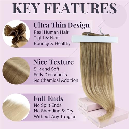 Fshine Genius Weft Extensions Human Hair Genius Weft Extensions 20 Inch 60gram Hand Tied Genius Wefts Balayage Golden Brown
