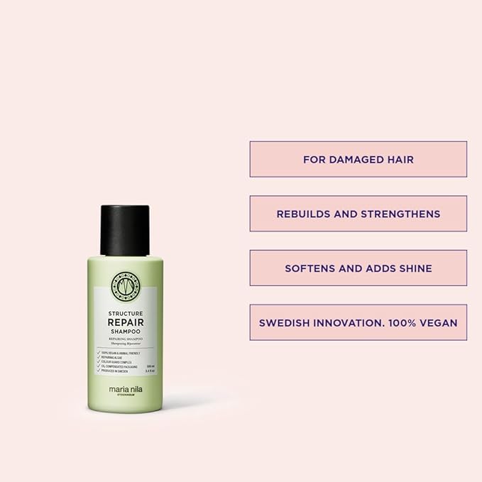 Maria Nila Structure Repair, Shampoo 3.4 Fl Oz, For Damaged & Chemically Treated Hair, Algae Extract Rebuilds & Moisturizes, 100% Vegan & Sulfate/Paraben free
