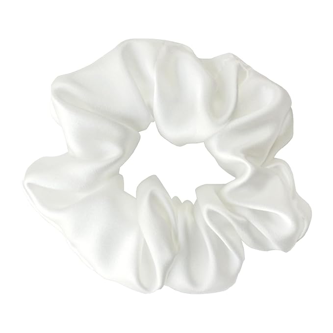 Pure Silk Scrunchies, 100% Mulberry Silk Hair Elastic for Women, Anti-Crease, Gentle on Hair (1, White)